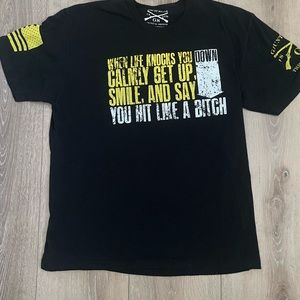 Grunt style XL black short sleeve t shirt yellow white When life knocks you down